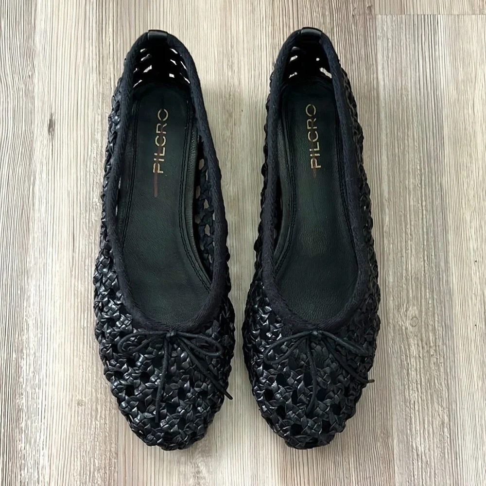 Anthropologie Pilcro Woven Leather Ballet Flats Black New